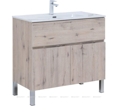 Тумба под раковину Aquanet Алвита new 90 напольная 1 ящик 2 двери дуб веллингтон белый 00303912
