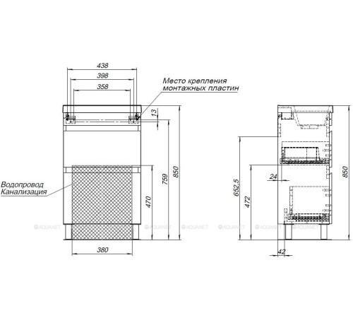 Тумба напольная Aquanet Нота new 50 2 ящика дуб светлый 00344137