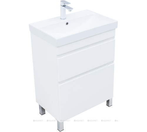 Тумба под раковину напольная Aquanet Слим 60 2 ящика белый сатин 00346042