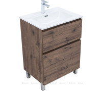 Тумба с раковиной Aquanet Алвита new 60 Flat напольная 2 ящика дуб веллингтон табак 00345676