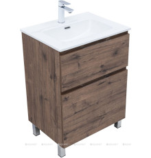 Тумба с раковиной Aquanet Алвита new 60 Flat напольная 2 ящика дуб веллингтон табак 00345676