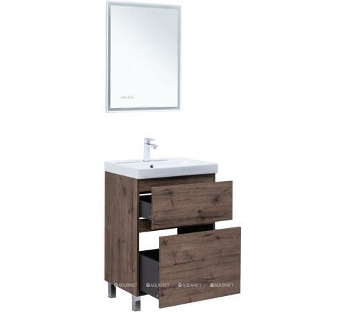 Тумба с раковиной Aquanet Алвита new 60 Flat напольная 2 ящика дуб веллингтон табак 00345676