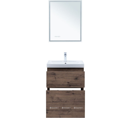 Тумба с раковиной Aquanet Алвита new 60 Flat напольная 2 ящика дуб веллингтон табак 00345676