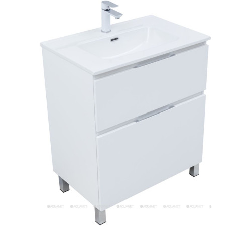 Тумба с раковиной Aquanet Алвита new 70 Flat напольная 2 ящика белый матовый 00345677