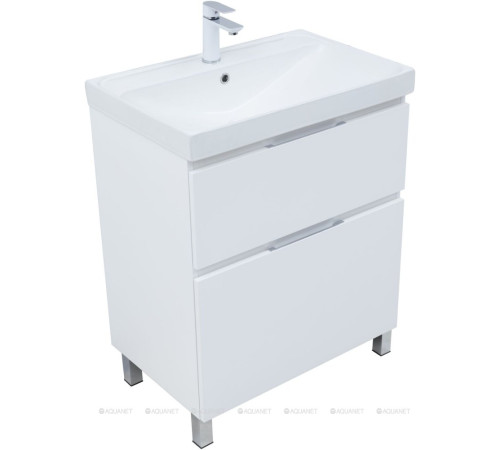 Тумба с раковиной Aquanet Алвита new 70 Flat напольная 2 ящика белый матовый 00345677