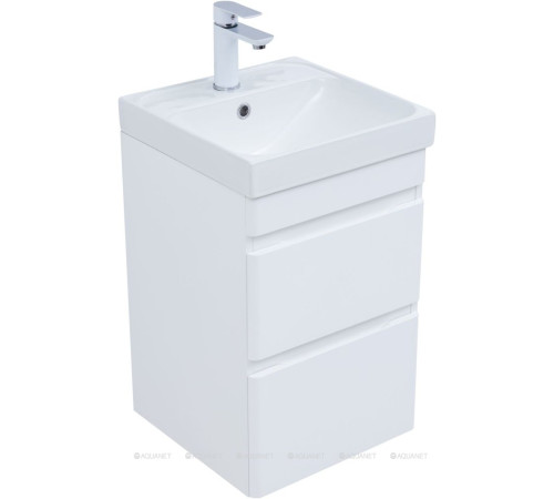 Тумба с раковиной Aquanet Слим 40 подвесная 2 ящика белый сатин 00348173