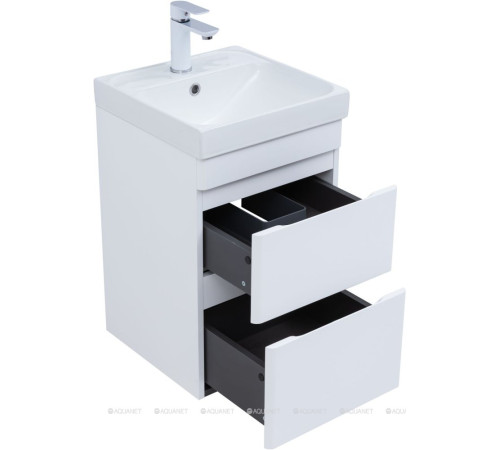 Тумба с раковиной Aquanet Слим 40 подвесная 2 ящика белый сатин 00348173