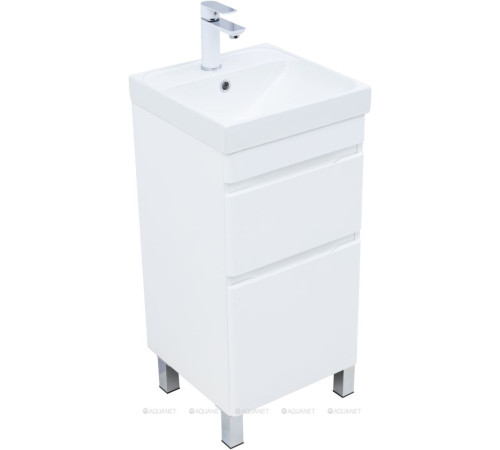 Тумба с раковиной Aquanet Слим 40 напольная 2 ящика белый сатин 00348174