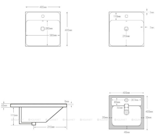 Тумба с раковиной Aquanet Слим 40 напольная 2 ящика белый сатин 00348174