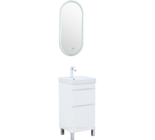 Тумба с раковиной Aquanet Слим 40 напольная 2 ящика белый сатин 00348174