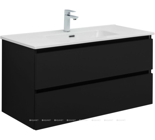 Тумба с раковиной Aquanet Вега 2.0 100 Flat 2 ящика черный 00344765