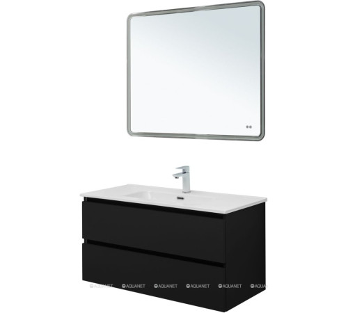 Тумба с раковиной Aquanet Вега 2.0 100 Flat 2 ящика черный 00344765