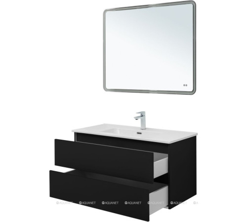 Тумба с раковиной Aquanet Вега 2.0 100 Flat 2 ящика черный 00344765