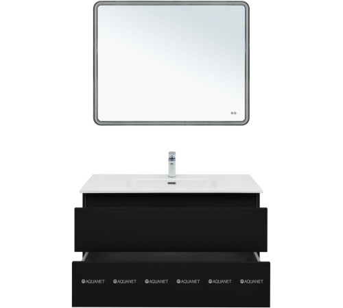 Тумба с раковиной Aquanet Вега 2.0 100 Flat 2 ящика черный 00344765