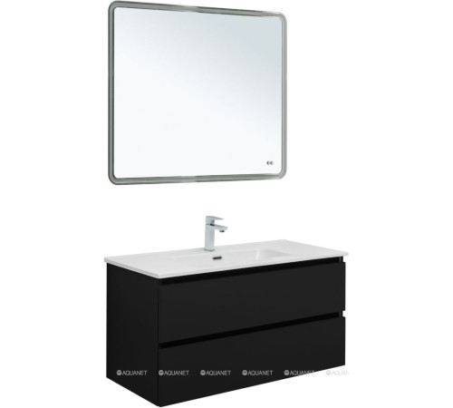 Тумба с раковиной Aquanet Вега 2.0 100 Flat 2 ящика черный 00344765