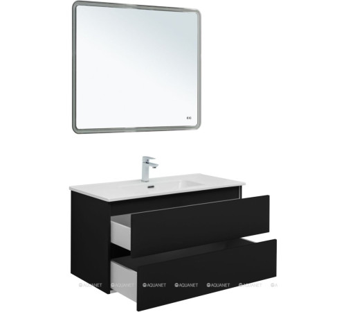 Тумба с раковиной Aquanet Вега 2.0 100 Flat 2 ящика черный 00344765