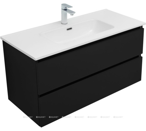Тумба с раковиной Aquanet Вега 2.0 100 Flat 2 ящика черный 00344765