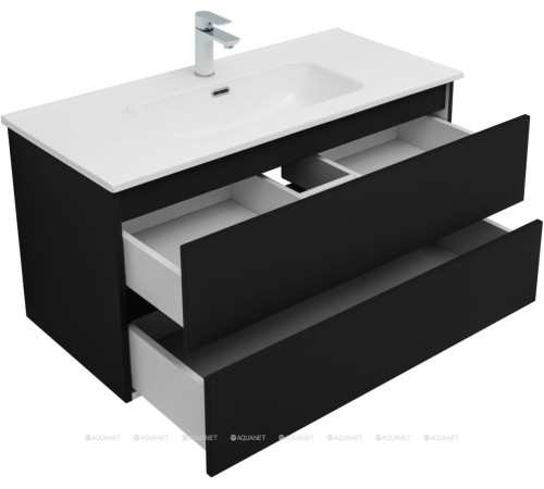 Тумба с раковиной Aquanet Вега 2.0 100 Flat 2 ящика черный 00344765