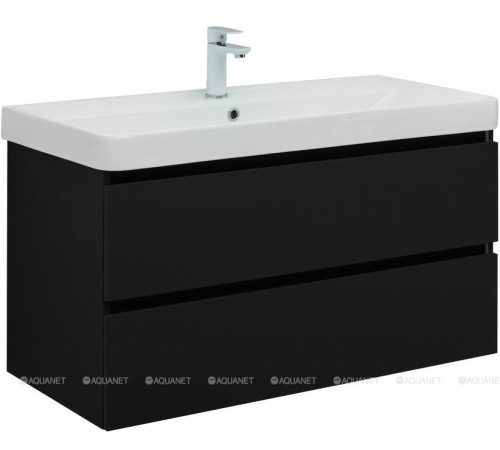 Тумба с раковиной Aquanet Вега 2.0 100 Ирис 2 ящика черный 00344745