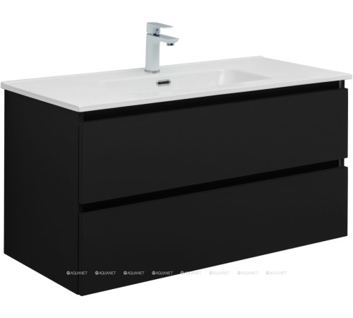 Тумба с раковиной Aquanet Вега 2.0 100 Ирис 2 ящика черный 00344745