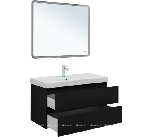 Тумба с раковиной Aquanet Вега 2.0 100 Ирис 2 ящика черный 00344745