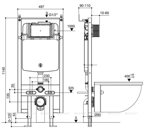 Комплект Jacob Delafon Bastille 360 унитаз подвесной с сиденьем и инсталляция с клавишей хром Set-Bastille360-CP