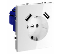 Розетка с заземлением и со шторкой и 2хUSB type A, без рамки Voltum S70 VLS040401
