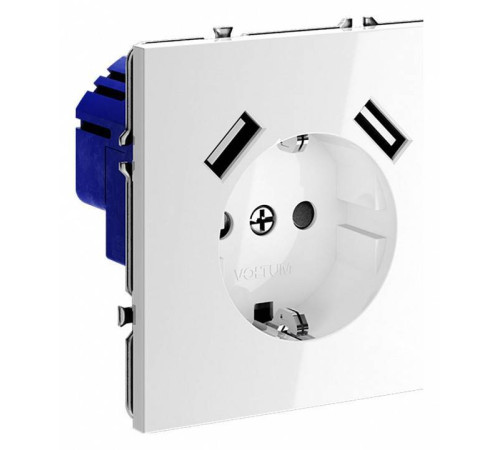 Розетка с заземлением и со шторкой и 2хUSB type A, без рамки Voltum S70 VLS040401