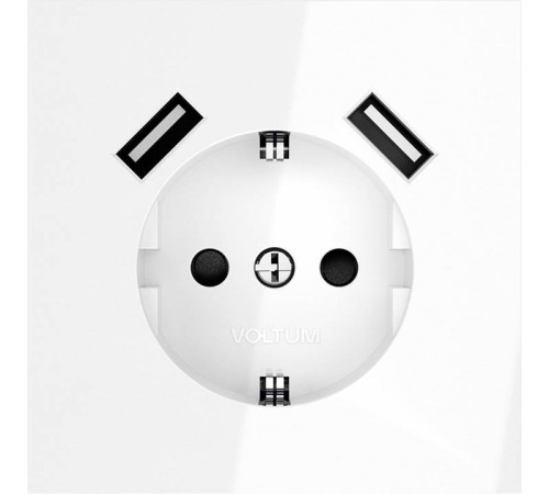 Розетка с заземлением и со шторкой и 2хUSB type A, без рамки Voltum S70 VLS040401
