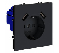 Розетка с заземлением и со шторкой и 2хUSB type A, без рамки Voltum S70 VLS040407