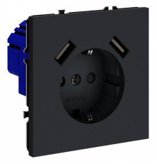 Розетка с заземлением и со шторкой и 2хUSB type A, без рамки Voltum S70 VLS040407