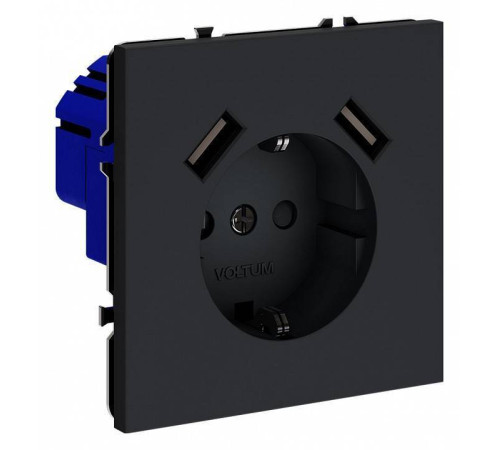 Розетка с заземлением и со шторкой и 2хUSB type A, без рамки Voltum S70 VLS040407