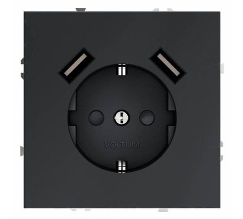 Розетка с заземлением и со шторкой и 2хUSB type A, без рамки Voltum S70 VLS040407