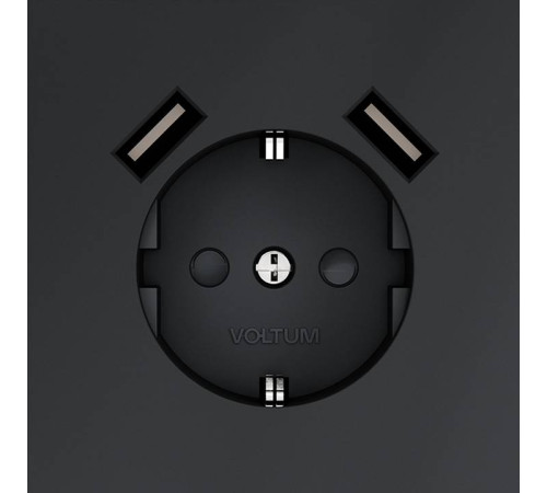 Розетка с заземлением и со шторкой и 2хUSB type A, без рамки Voltum S70 VLS040407