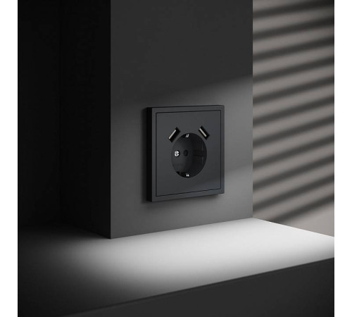 Розетка с заземлением и со шторкой и 2хUSB type A, без рамки Voltum S70 VLS040407