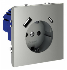 Розетка с заземлением и со шторкой и 2хUSB type A и C, без рамки Voltum S70 VLS040505