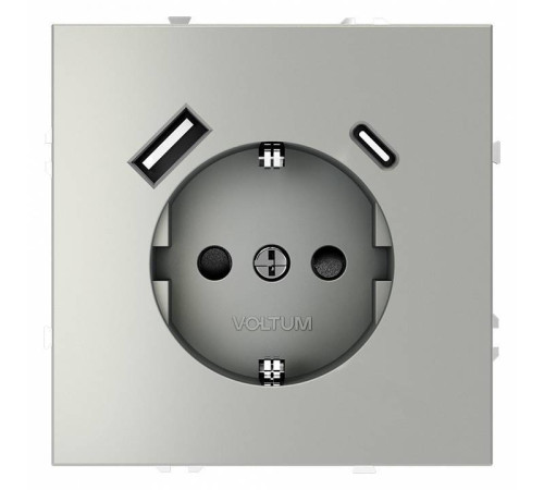 Розетка с заземлением и со шторкой и 2хUSB type A и C, без рамки Voltum S70 VLS040505