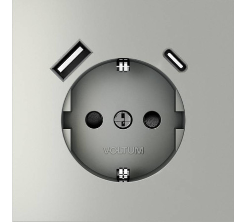 Розетка с заземлением и со шторкой и 2хUSB type A и C, без рамки Voltum S70 VLS040505