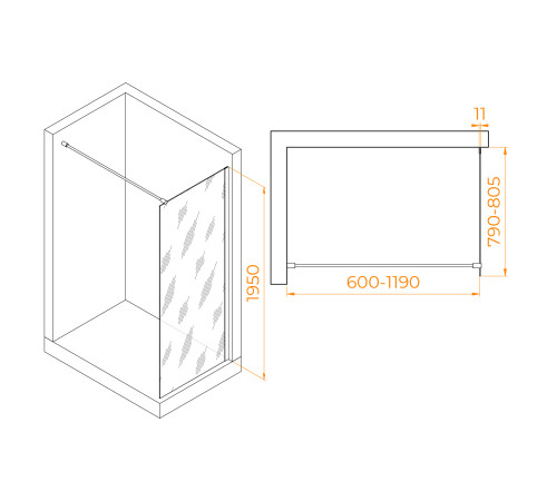 Душевая перегородка RGW WA-002B 800x1950 мм черный фактурное стекло 35100208-34