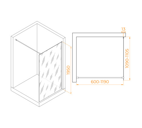 Душевая перегородка RGW WA-010B 1100x1950 мм матовое стекло черный 351001011-24