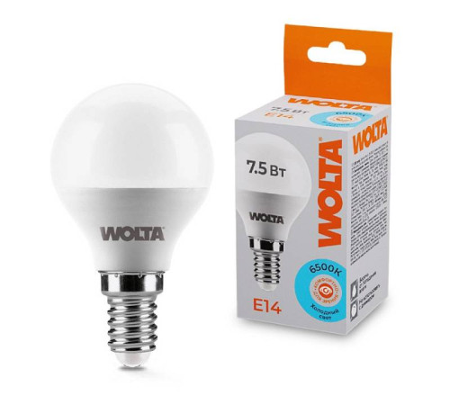 Лампа светодиодная Wolta E14 7.5Вт 6500K 25W45GL7.5E14