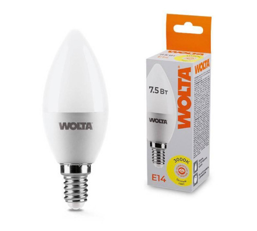 Лампа светодиодная Wolta E14 7.5Вт 3000K 25YC7.5E14