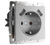 Розетка с заземлением и со шторкой и 2хUSB, без рамки Werkel  W1171506