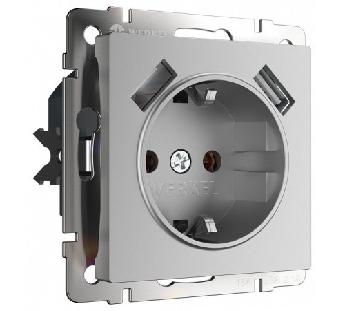 Розетка с заземлением и со шторкой и 2хUSB, без рамки Werkel W1171506