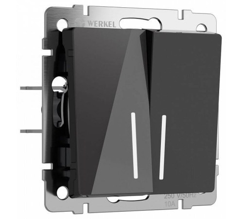 Выключатель проходной двухклавишный с подсветкой без рамки Werkel Черный акрил W1122148