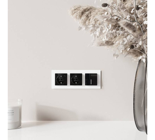 Розетка с заземлением и с шторками и 2хUSB, без рамки Werkel Черный акрил W1171748