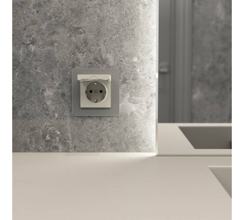 Розетка влагозащищенная с заземлением и со шторкой с крышкой Werkel дымчатый W1271204