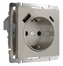 Розетка с заземлением и со шторкой и 2хUSB type A и C, без рамки Werkel дымчатый W1271704
