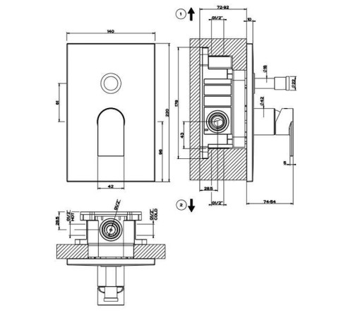 Смеситель для душа Gessi Emporio Via Manzoni встраиваемый на 2 выхода Finox 44634#149