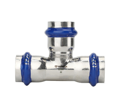 Тройник раструбный Varmega Inox Press 28х28х28 мм VM718282828